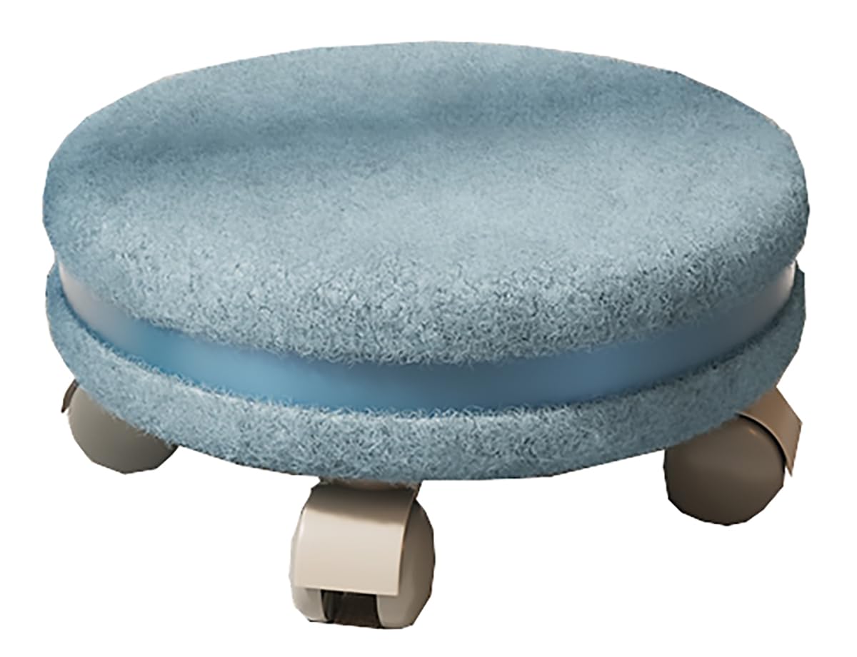 Sedile basso con 5 ruote silenziose, girevole a 360 gradi, sedile rotondo per casa, ufficio, fitness, garage, negozio, blu