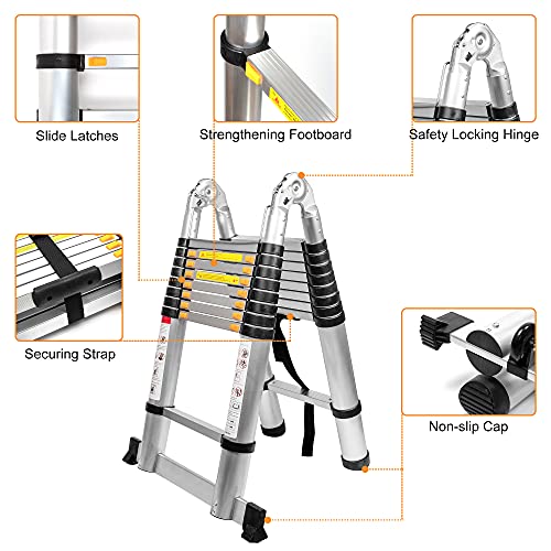 Beetro 18.4Ft Aluminum Telescoping Ladder, A Type Portable Telescopic Extension Ladder For Outdoor Working, Household Use, 330Lb Capacity, More Durable And Safer With Balance Rod #TOP3