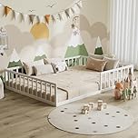 VitaliSpa Minno Floor Bed 140x200, Metal Children’s Bed, Montessori Bed with Safety Guard, Low Entry Height, White