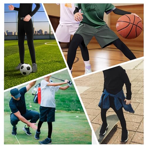 Uizuooy Lange Unterhosen Kinder Jungen SportunterwäSche Kinder Fussball Kompressions Leggings Jungen Baumwolle Schwarz 2BL 146-152