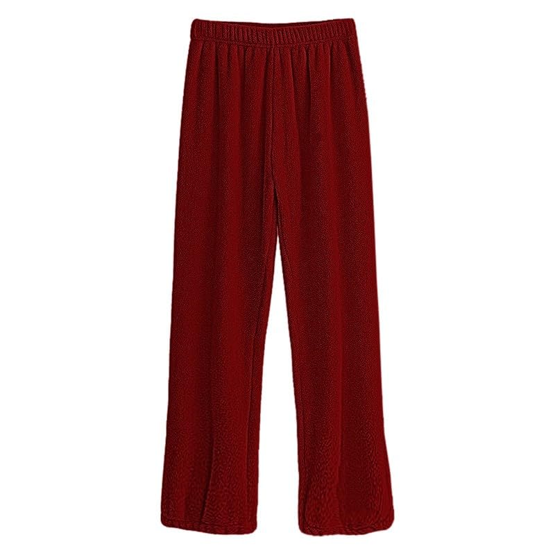 Yekdmxop Pantalones pijama franela mujer pijama de mujer invierno ligero pijamas pantalones largos Navidad elegantes pantalones pesados peludos pantalones suaves pantalones lindos divertidos, Vino,