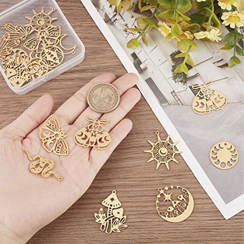 SUNNYCLUE 1 Box 20Pcs Real 18K Gold Plated Tarot Style Sun Charms Triple Goddess Moon Charm Mushroom Moon Phase Hollow Resin Frame Crystal Stone Butterfly Charms for jewellery Making Charm DIY Craft - Image 3