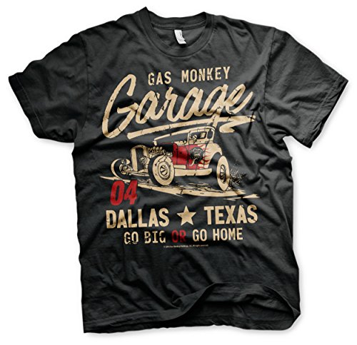 Gas Monkey Garage Go Big Or Go Home Hombre Camiseta Negro XL, 100% algodón, Regular
