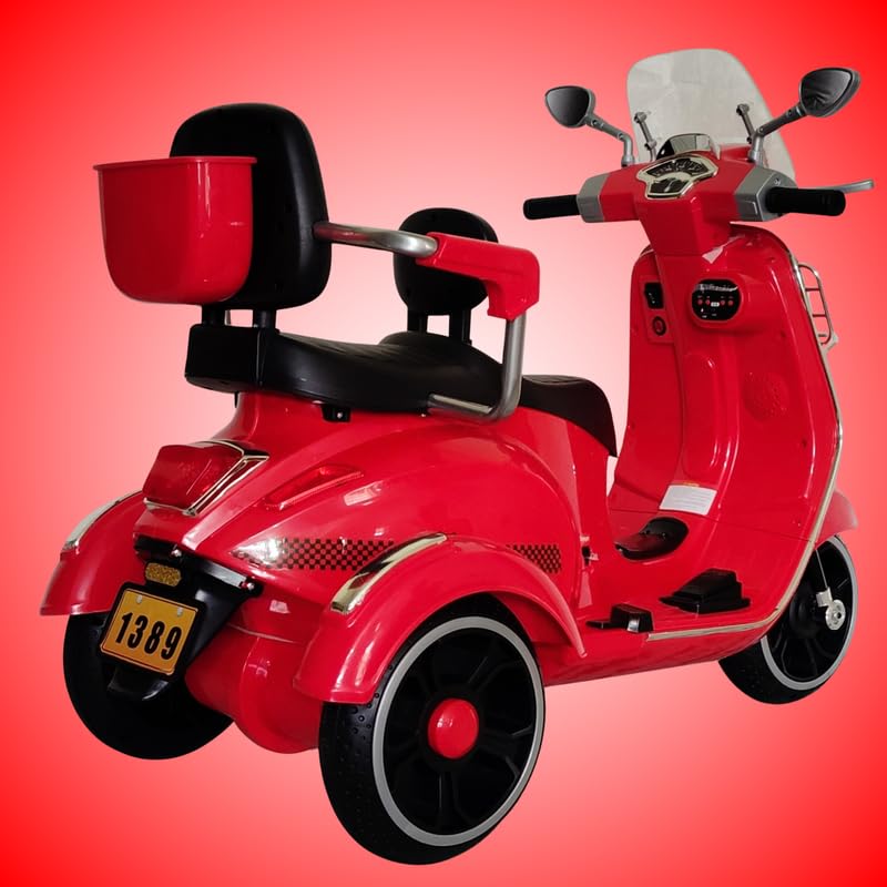 Image of Vespa Scooter Double Seat for Kids 1 to 6 Years | with Remote Control, Big Size Vespa Scooter | Electric Rechargeable Ride-Ons, Red