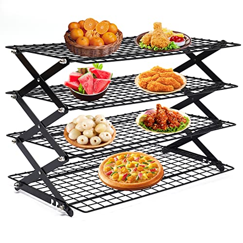 4-Tier Collapsible Cooling Rack, Adjustable Stackable Roasting Cooking Drying Wire,