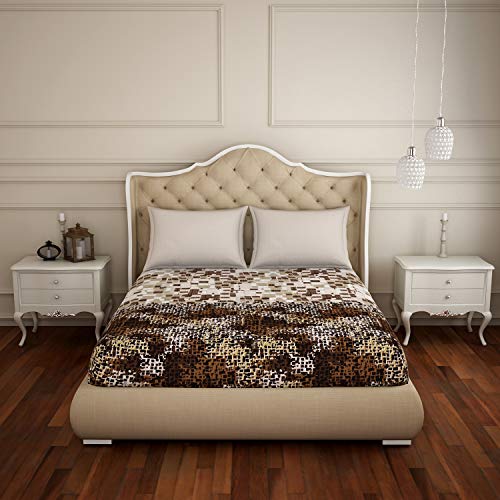 Image of Spaces Atrium Plus 210 TC 100% Cotton Queen Size Fitted Double Bedsheet with 2 Pillow Covers (Abstract, 60 inch X 78 inch Inches ) - Brown