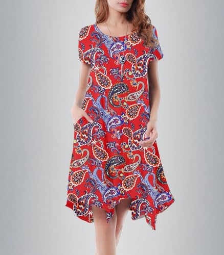 Image of Women Casual Loose Soft Crewneck Short Sleeve Pockets Swing T-Shirt Dress