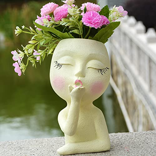 Lovtoctic Head Planter, Face Planters, Statue Flowerpot, Girl Head Flower Pot, Lady Faces Plant Pots, Female Art Vase For Indoor Outdoor Plants, Small Resin Succulent Pots (Cream) #TOP2