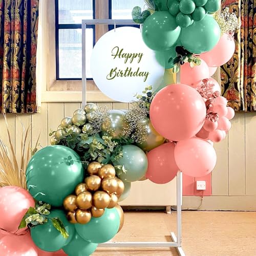 Image of Sage Green Pink Balloons, 12 Inchs Retro Pink Green White Metallic Gold Balloons, Pastel Birthday Balloon for Girls' Birthdays Jungle Safari Baby Shower Wedding Party Decoration