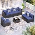 VONZOY Patio Furniture Sets, 7-Piece Outdoor Patio Furniture with Thick Cushions,Coffee Table Outdoor All-Weather Conversation Set Sectional Sofa for Backyard, Poolside, Garden(Navy Blue)