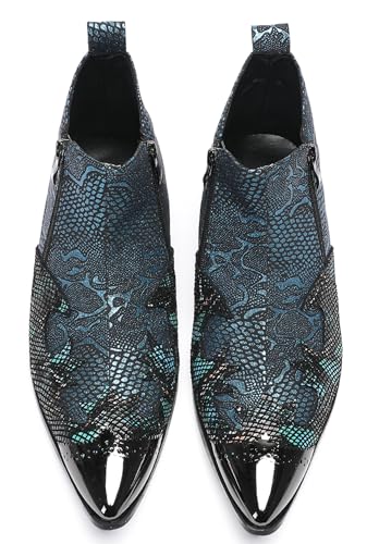 Santimon Men's Dress Casual Chelsea Boots - Glossy Patent Leather Cowboy Ankle Boots with Double Zipper & Metral Pointed Toe Western Boots for Party, Club & Stage3