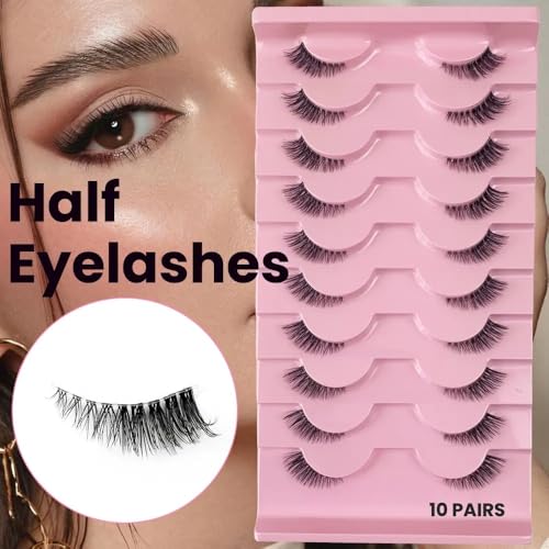 Image of Mayklen Self Adhesive False Eyelashes Natural Look - 10 Pairs, Wispy Faux Mink Eye Lashes For Women Cat Eye Fake Lashes Volume Strip False Eyelash Extension DIY Half Lashes For Women