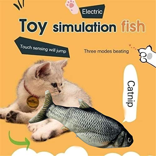 AmiAbi Cat Electric Chargeable Wagging Fish Simulação de brinquedo de pelúcia realista Catnip Soft G