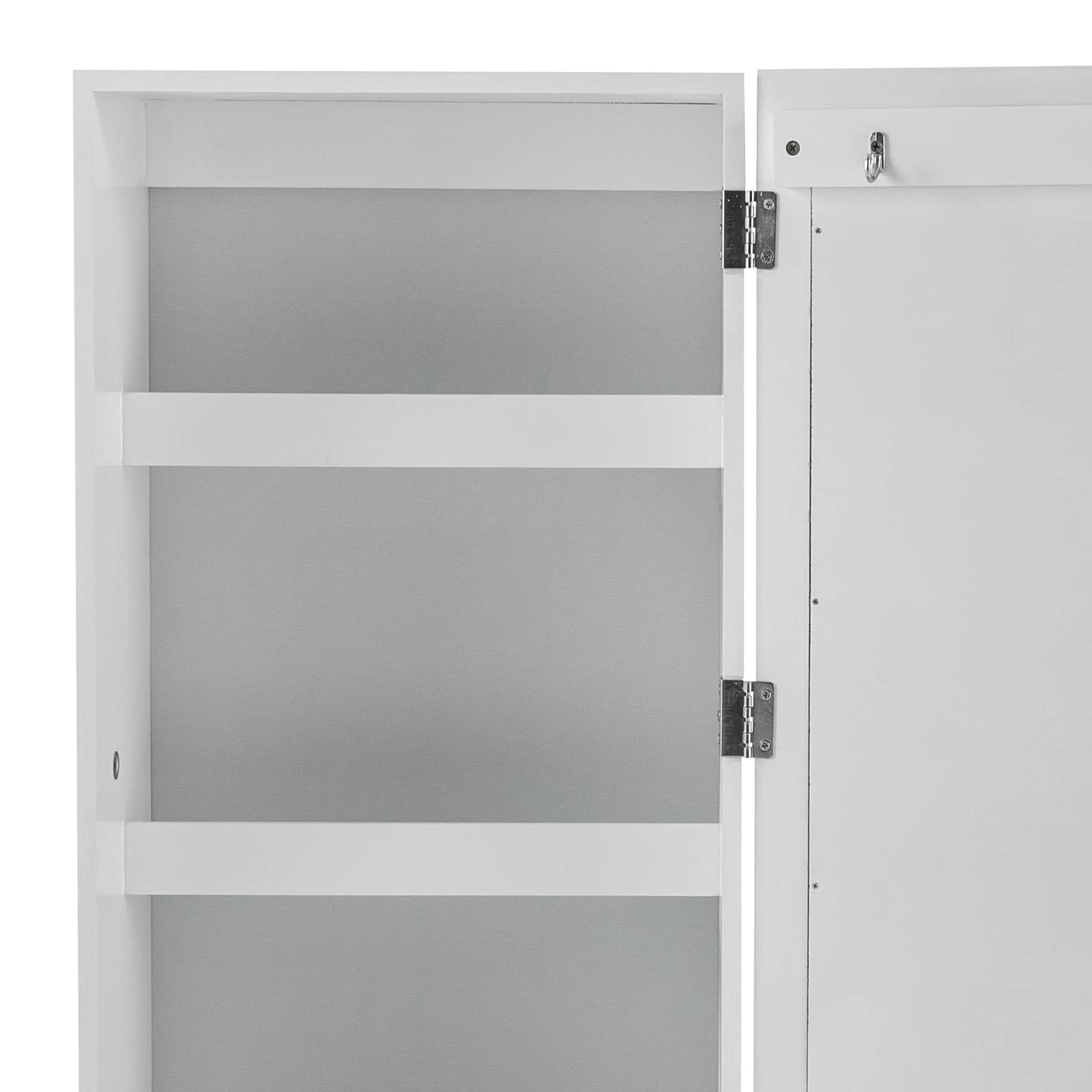 Bügelbrett Schrank Wandmontage 180° Drehbar Multifunktional Wandbügelbrett mit Vorderer Ankleidespiegel, 4 Ablagen und 2 Haken