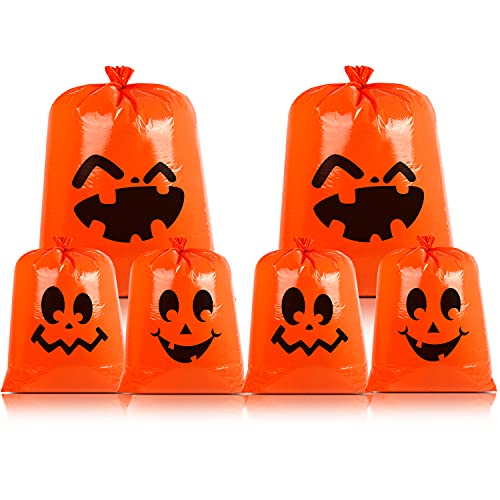 CCINEE Pumpkin Lawn Bag,Halloween Leaf Bag Jack-O-Lantern Fall Trash Bag with Twist Tie for Outdoor Decoration,Pack of 6