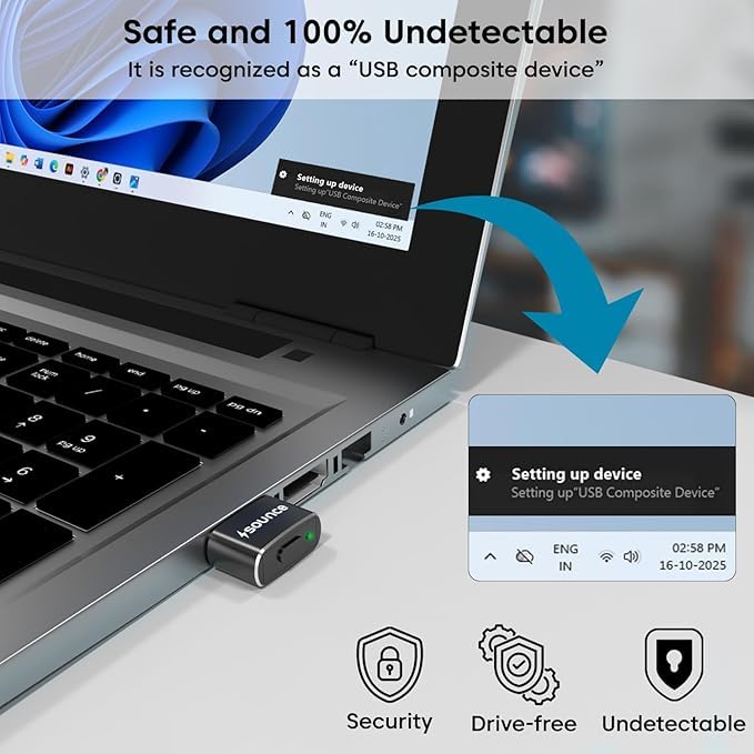 Image of Sounce USB Mouse Jiggler and Auto Clicker Undetectable Cursor Shaker & USB Vibration Device, Plug & Play Mouse Mover with Auto Click Mode, Long Press On /Off, Short Press to Switch Modes