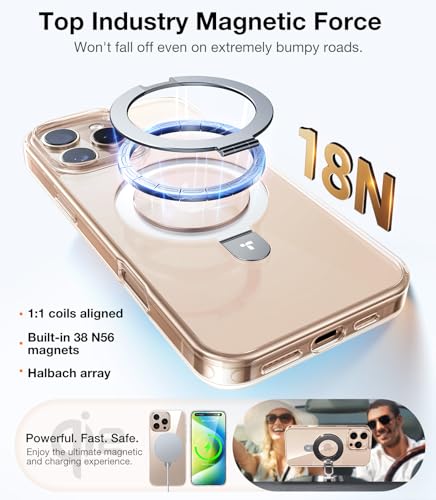 Image of TORRAS Ostand for iPhone 16 Pro Case Magnetic Stand, Crystal Clear 6.3 inch | [Fit for MagSafe][Flexible Stable Stand]4X Military-Grade Shockproof, Anti-yellowing Slim Protective Phone Cover, Transparent
