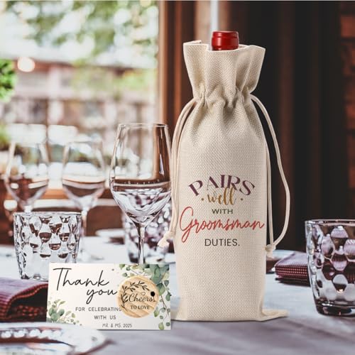 Image of Groomsmen Proposal Gift Best Man Proposal Gift Wedding Engagement Gifts | Wedding Gifts for Wine Bottle Bag Pairs Well with Groomsman Wine Bottle Bags with Card And Stopper