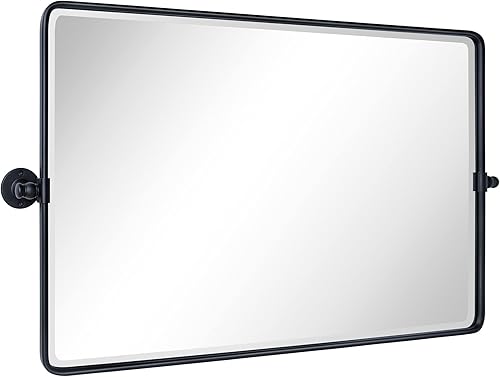 Miniatura 1 de TEHOME Espejo pivote horizontal, espejo de inclinación negro para baño, espejo de baño rectangular con marco de metal biselado, 35 x 23 pulgadas