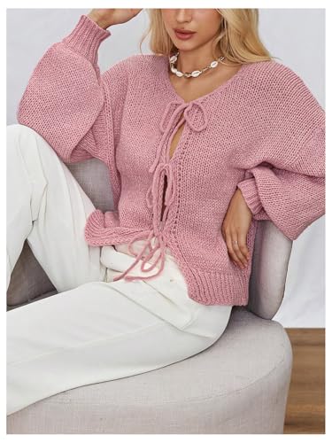 Milumia Women Y2k Tie Front Oversized Knitted Cardigan Open Front Knitwear Sweater Cardigans4