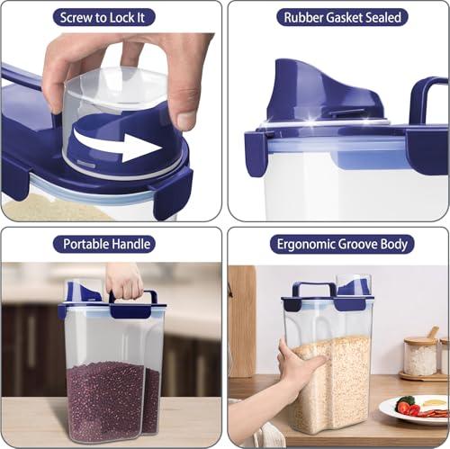 Image of Komzon Rice Container, Airtight Rice Storage Container 10lb, Cereal Containers Storage, BPA Free Food Dispenser with Pouring Spout Handle for Flour Pasta Grain, Pet Dog Cat Bird Food Storage Container