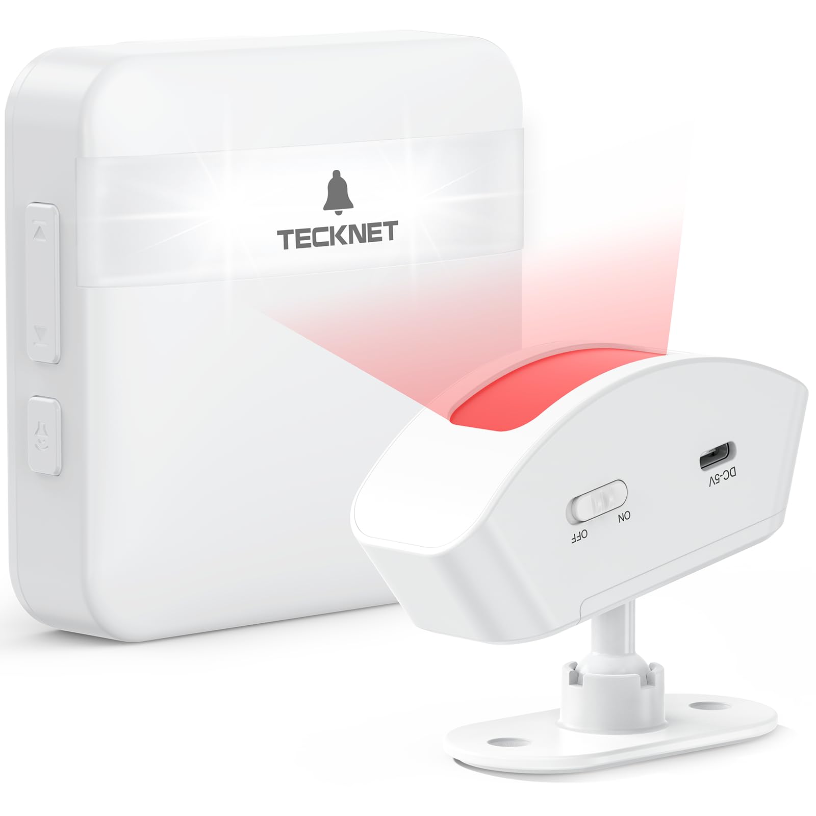 TECKNET Detector de continuidad inalámbrico Sensor de Movimiento Alarma Puerta Tienda PIR Sensor de Movimiento Puerta Radio Timbre