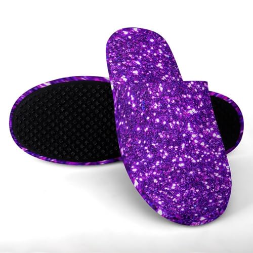 Purple Glittery Sparkles Women's House Slippers Soft Cotton Indoor Slip-On Slippers2