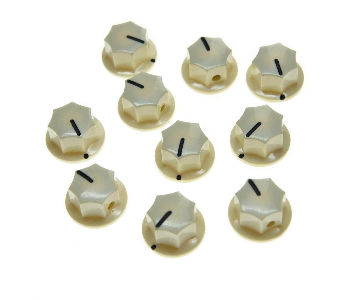 KAISH Pack of 10 Aged White Mini MXR Style Skirted AMP Knob Brass Insert Effect Pedal Knobs