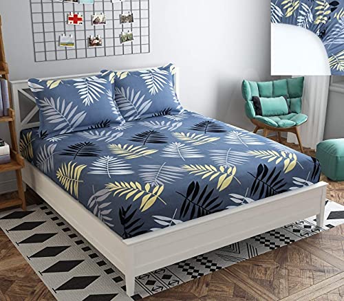 Image of KAWI Cotton Blend Graceful Elastic Fitted Bedsheet with 2 Pillow Cover (Size-72 inch X 78 inch)- Multicolored