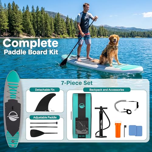 Image of SereneLife 10'6 inch Inflatable Stand Up Paddle Board with Premium SUP Accessories - 32 inch Wide Stable Design with Non-Slip EVA Deck Pad, for Youth and Adults, 350 lbs. Capacity