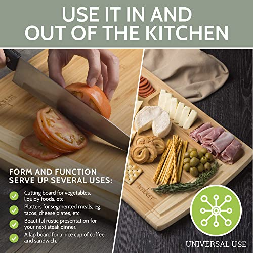 Timberr Large Charcuterie Board Organic Bamboo Cutting Board For Kitchen - Wood Chopping Block, Meat And Cheese Board 18 X 12 Inches #TOP5