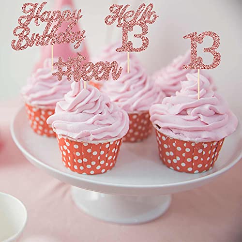 Image of Festiko49 Pieces Glitter 13th Birthday Cupcake Toppers Official Teenager Cake Topper Hello 13 Birthday Cake Decorations for 13th Anniversary Birthday Party Wedding Decorations