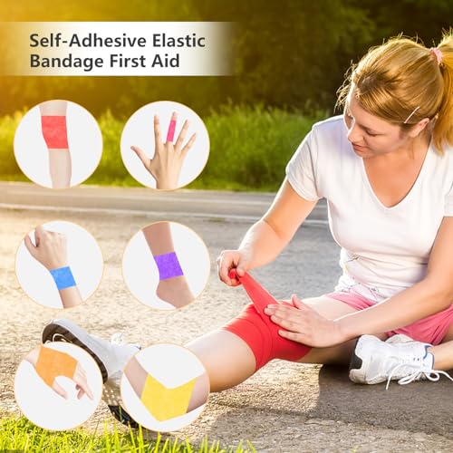 12 Rollen Selbstklebender Verband, 5cm x 5m Selbsthaftende Bandage für Erste Hilfe, Elastische Fixierbinde Cohesive Bandage Haftbandage für Hund/Katze/Füße/Fingerpflaster/Knöchelverstauchungen