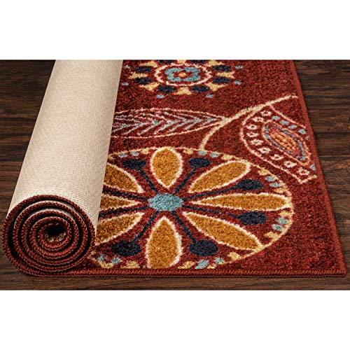 Maples Rugs Reggie Floral Runner Rug Non Slip Hallway Entry Carpet [Made In Usa], 2' X 6', Merlot #TOP3
