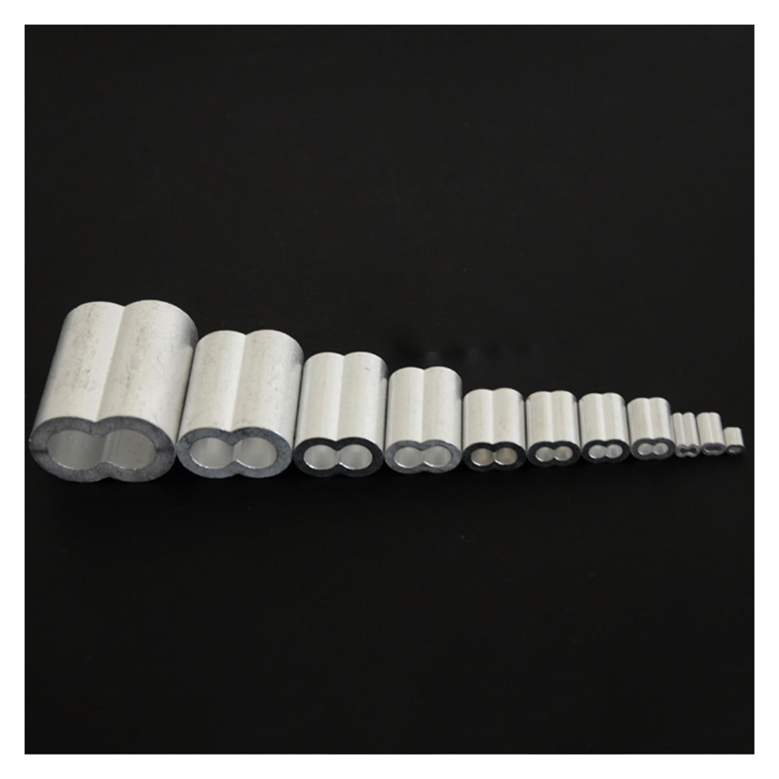 Manicotti a crimpare in alluminio per funi metalliche, 8 forme, doppio foro, argento, M1.0-M12, confezione da 200 pezzi - crimpature per cavi metallici resistenti per connessioni forti