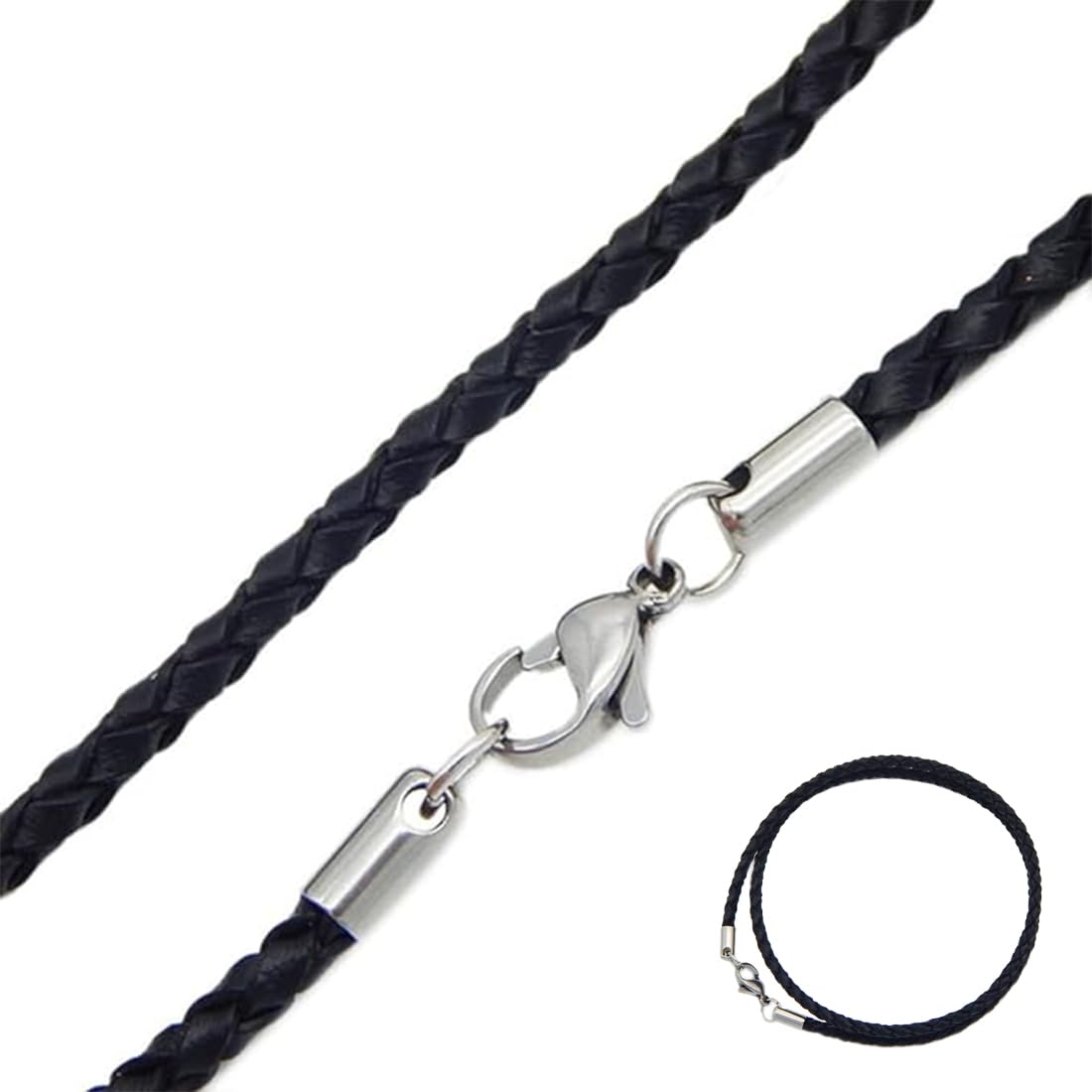 PLABBDPLCollar de Cadena de cordón de Cuero Negro para Hombres y Mujeres, Cadena de collar de cuerda de cordón simple cordón de collar duradero con cierre de langosta para hombres mujeres