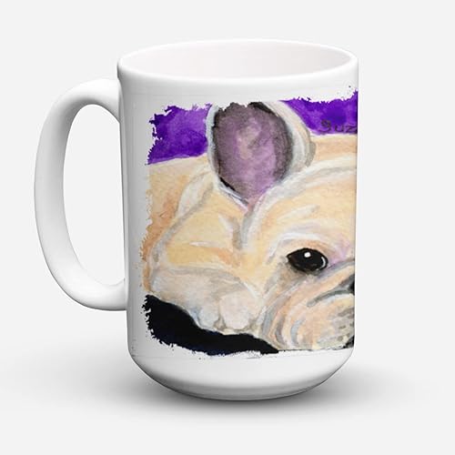 Caroline's Treasures SS8698CM15 French Bulldog - Taza de café de cerámica apta para lavavajillas, apta para microondas, 15 onzas, multicolor