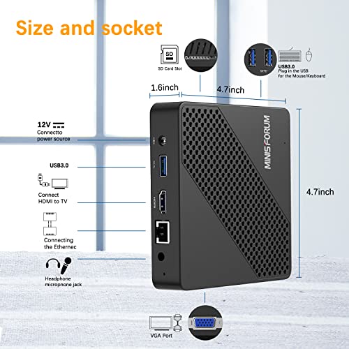 MINIS FORUM Mini PC Windows 10 Pro Fanless Celeron N4020 (up to 2.8GHz) 4GB DDR4/64GB eMMC Mini Desktop Computer HDMI and VGA Port 2.4/5.8G WiFi BT4.2 3xUSB3.0, NGFF 2242 SSD