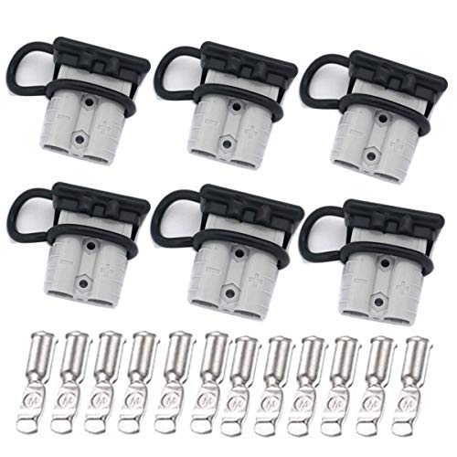 FainWan 6pcs 6-10 Gauge 50A Battery Quick Connector/Disconnect Wire Harness Plug Connector Recovery Winch or Trailer, 12-36V DC & 6 Caps(Gray)