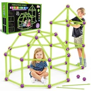 Glow In The Dark Fort Building Kit for Kids,STEM Construction Toys, Educational Gift for 4 5 6 7 8 9 10 11 12 Years Old Boys and Girls,Ultimate Creative Set for Indoor & Outdoors Activity,140 Pcs