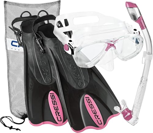Cressi Marea Mask & Supernova Dry Snorkel Set - S/M | US Man 6.5/8.5 | US Lady 7.5/9.5 - Compact Palau SAF Snorkeling Fins - Wide View Mask