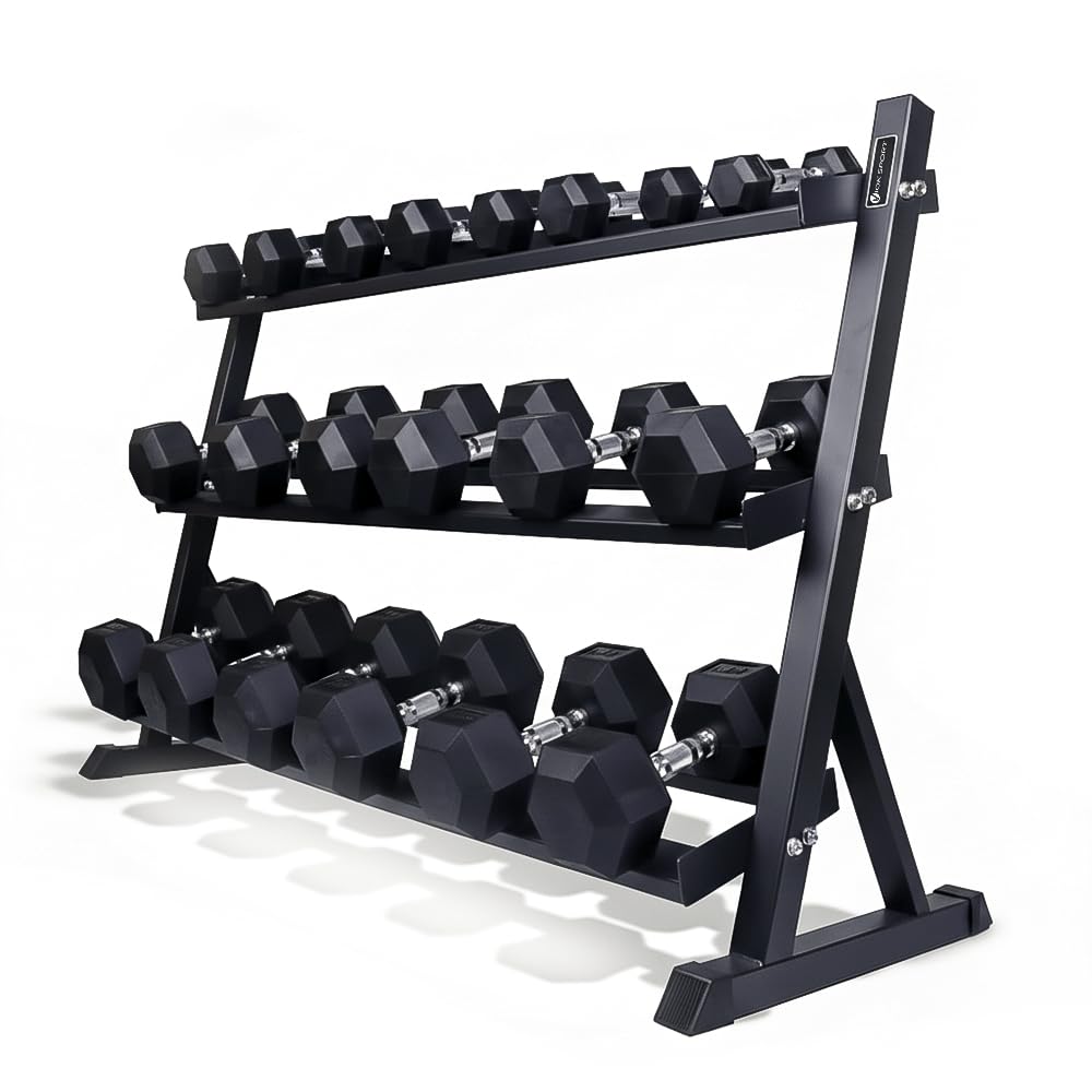 Pack Mancuernas con Soporte Viok Sport – Juego de Mancuernas de 2,5 a 20 kg con Mancuernero de 1,20 m – Gimnasio Profesional en Casa o Box de Entrenamiento