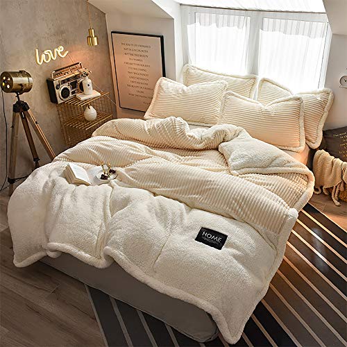 Lit double en polaire contre le froid : housse de couette d'hiver super douce et drap plat chaud gris