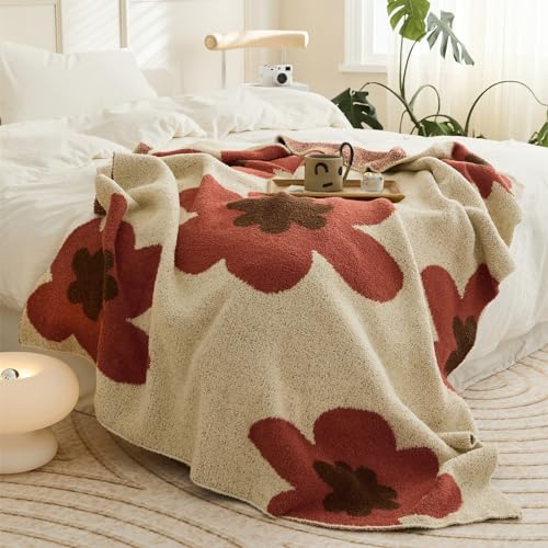 GunziStreet Floral Throw Blanket Big Flower Pattern Soft Cozy Warm Fuzzy Fluffy Microfiber Feather...
