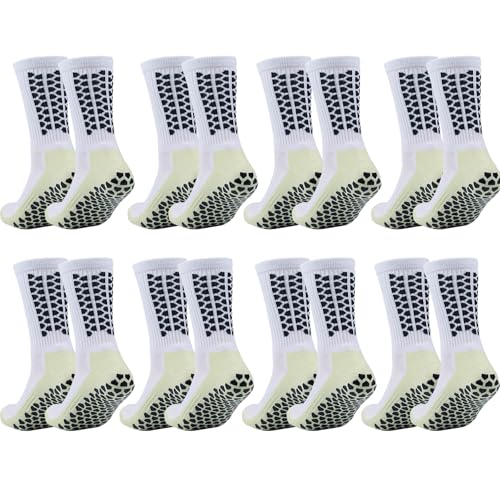 8 Pairs Men's Grip Soccer Socks Non-Slip Football Basketball Socks with Anti Slip Grip Pads