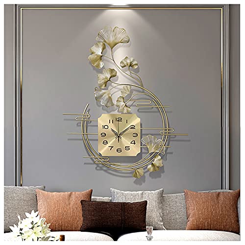 Horloge murale en métal d'art 3D Ginkgo 66x82cm pour salon chic