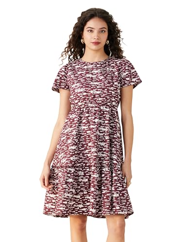 Image of Amazon Brand - Symbol Women Rayon Fit and Flare One Piece Knee Length Tiered Dress (Available in Plus Sizes)