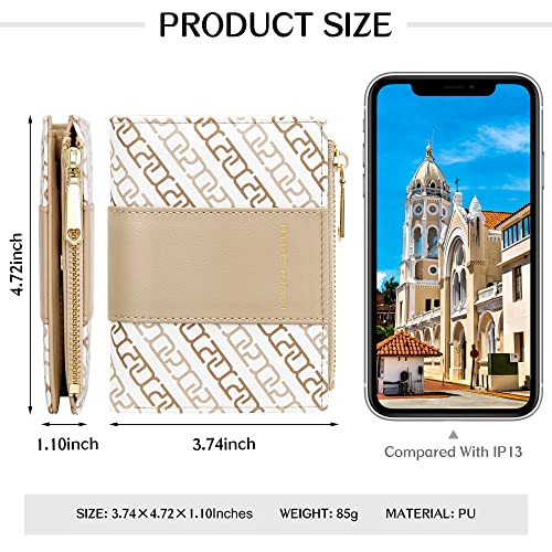 OIDERY Small Card Holder Wallet for Women, Bifold Compact Wallet with ID Window-Womens Wallet with Zipper Purse Khaki4