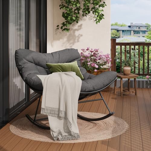 GarveeHome Schaukelstuhl Oversized, Schaukelsessel mit dickem Kissen & Metallrahmen, Relaxsessel...