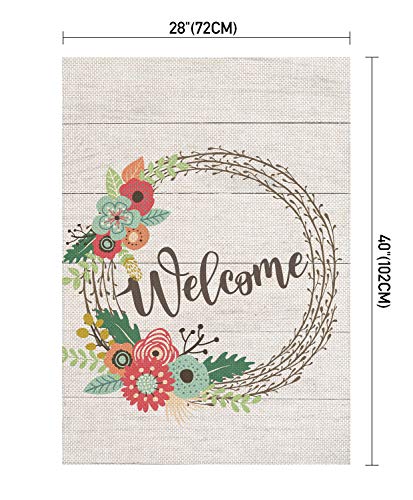 Pingpi PINP-GDFG-A810 Welcome Wreath House Flag 28 Inch X 40 Inch Double Sided Burlap Welcome Large Yard Garden Flag Banners thumb #1
